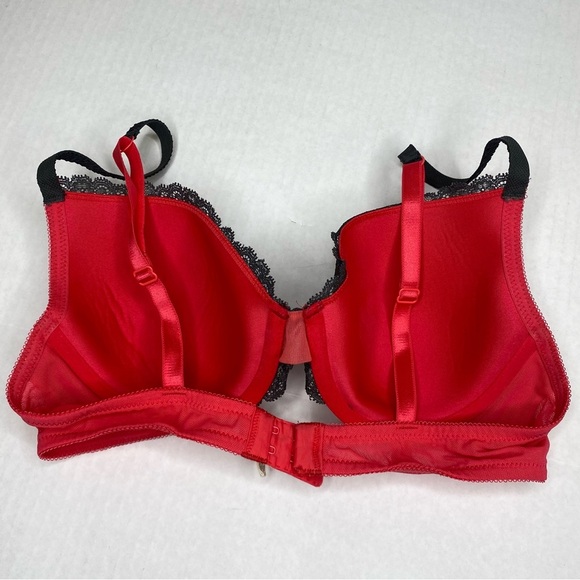 Aerie Katie Bra 36C Demi Cup Underwire Red Black Lace Bra - Picture 2 of 4
